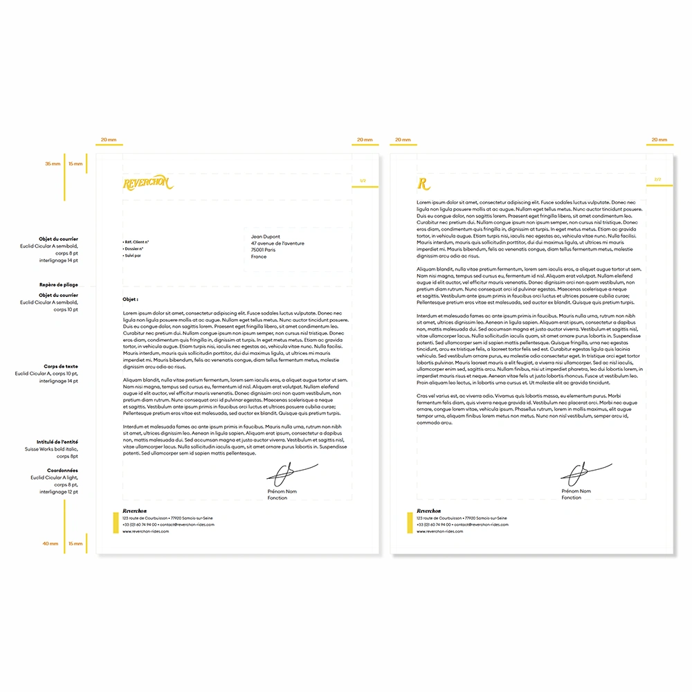 Reverchon - Modele de courrier Réalisation de modèle de courrier et de l'ensemble de la documentation pour l'entreprise de manèges et attractions Reverchon