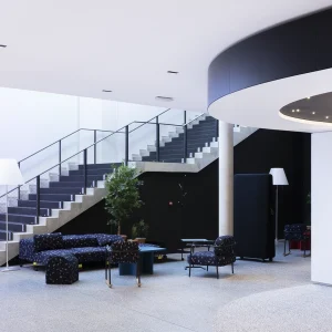 Reportage photo - Zone de coworking lumineuse dans les locaux Samsung