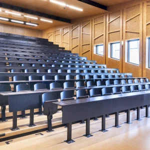 Reportage photo Université de biologie Paris Saclay - Organisation des amphithéâtres à l'intérieur du bâtiment