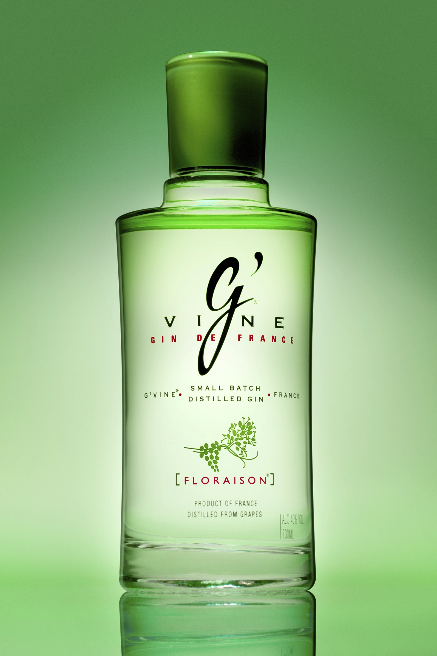 Photo Packshot - Gin Floraison - bouteille verte