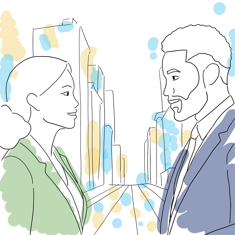 Campagne vidéo - Croquis homme et femme - OIF - Agence Verveine Campagne vidéo - visuelle conception et idée OIF Mission Retour